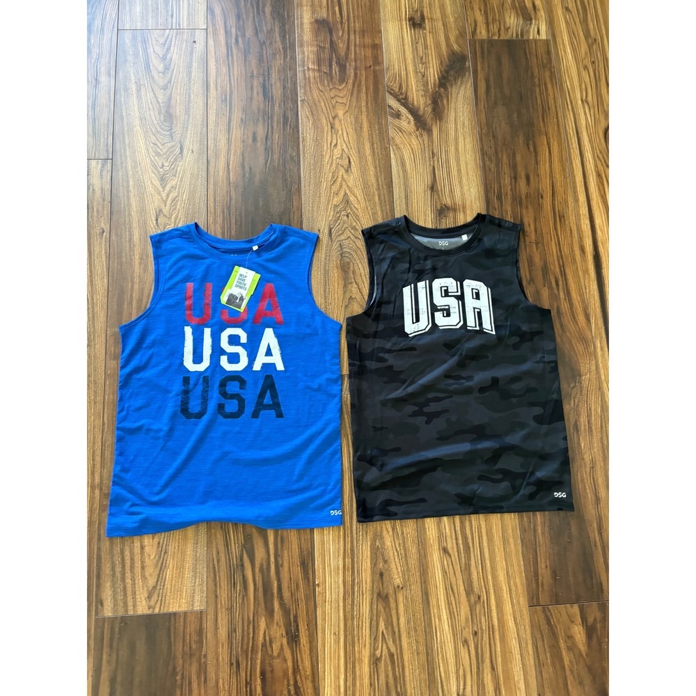 Bundle of 2 DSG Boys' USA Shirts – Blue & Black Camo – Size Large